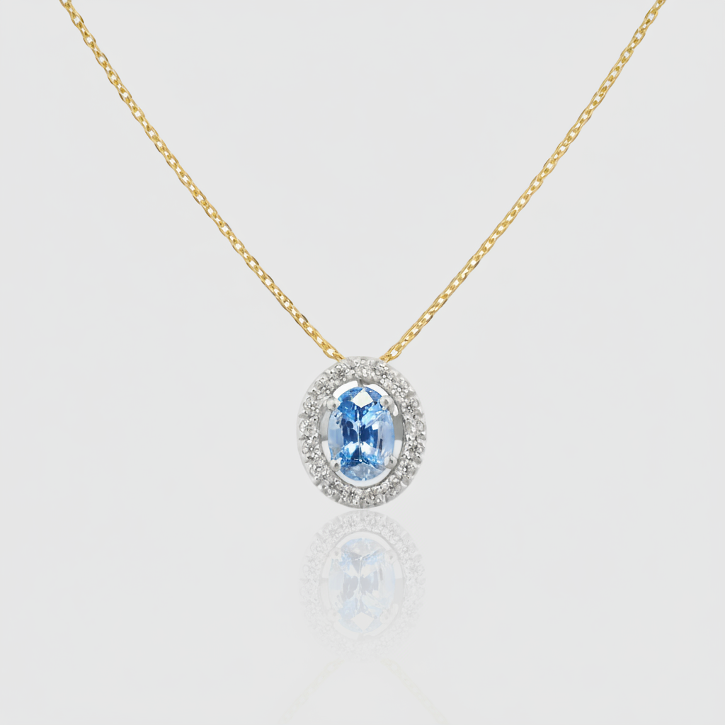 Saphir-Collier „Royal Blue“ – 18k Gelbgold & Diamanten (0,12 ct)