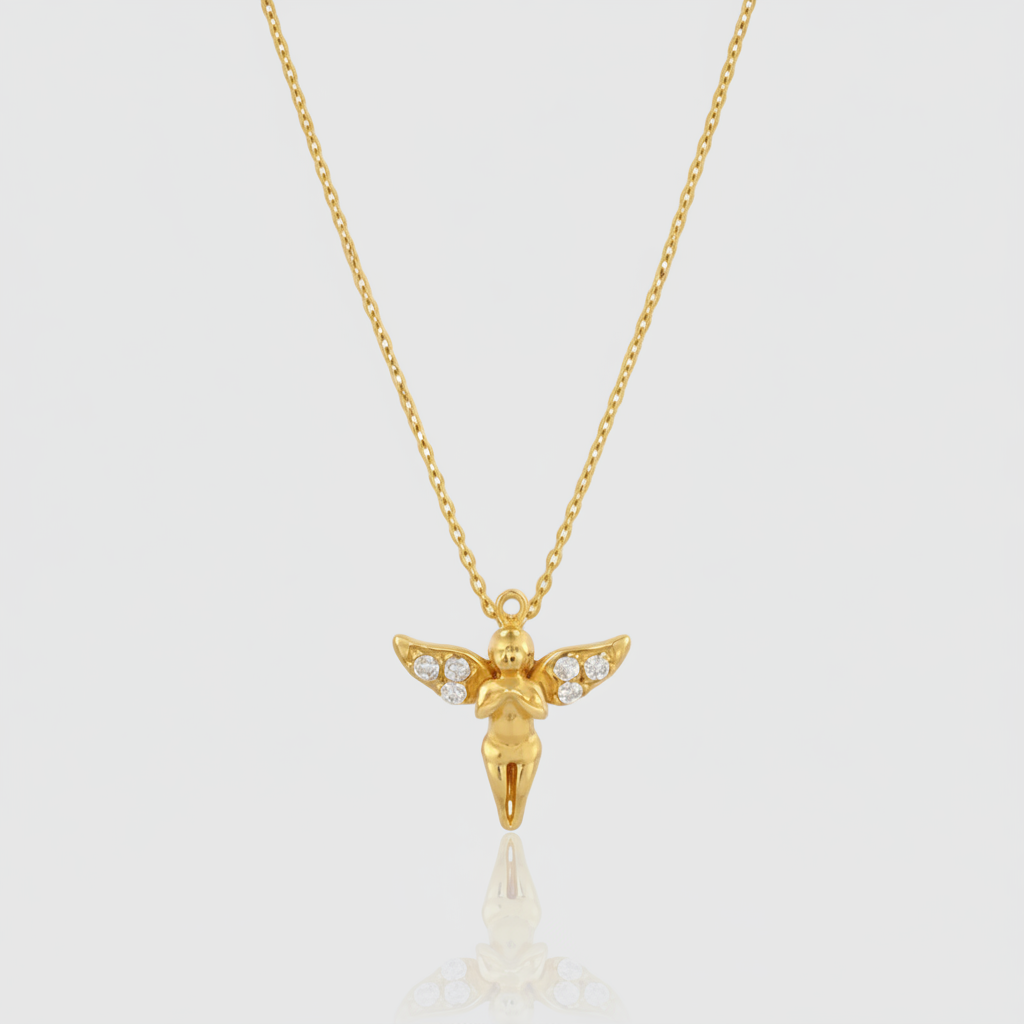 Schutzengel-Collier „Divine Guardian“ – 375er Gelbgold mit Zirkonia