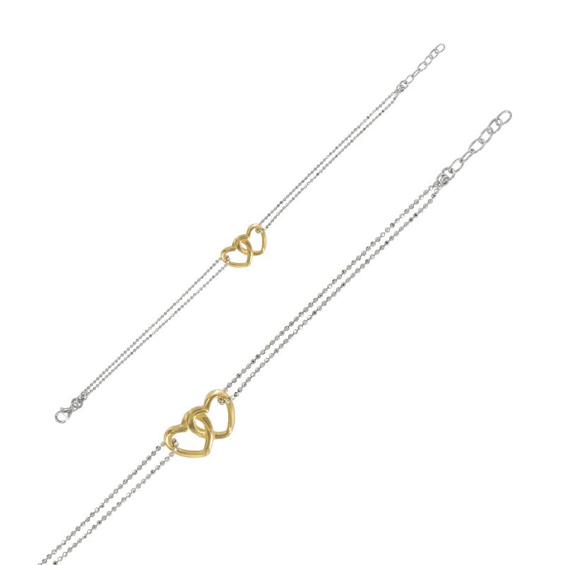Armband Doppelkette mit 2 verschlungenen Herzen aus goldenem 925er Silber