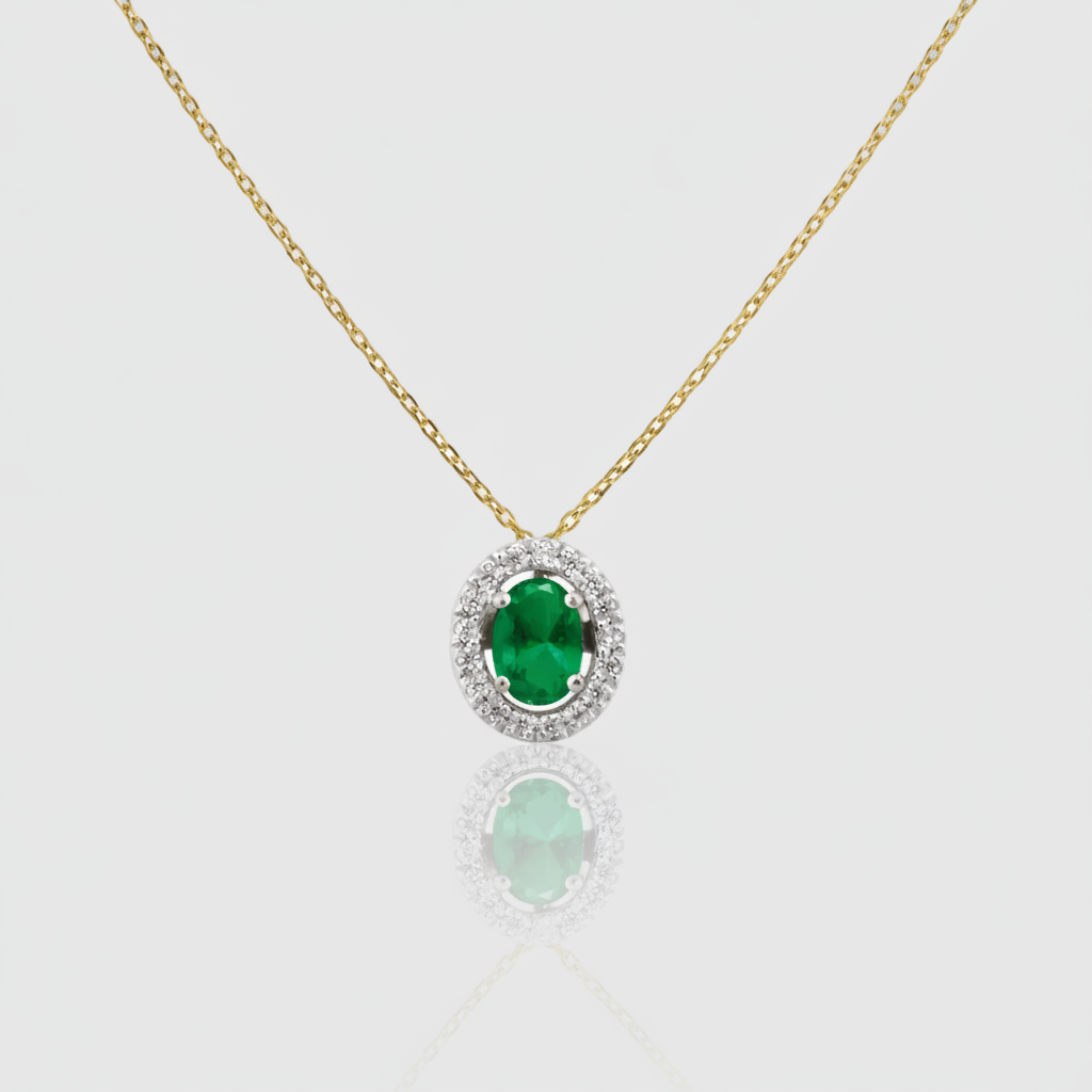 Smaragd-Collier „Royal Green“ – 18k Gold & Diamanten (0,12 ct)