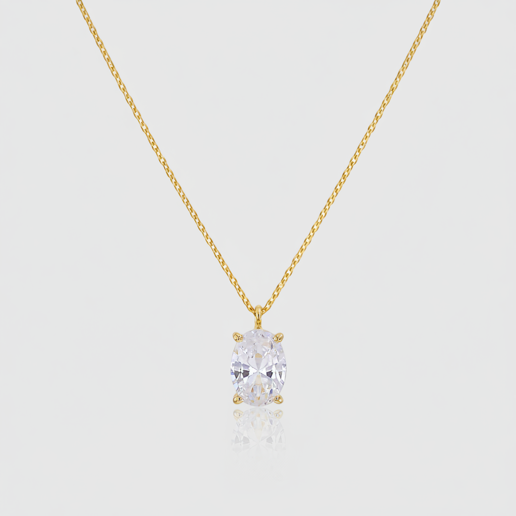 Solitär-Collier „Oval Elegance“ – 375er Gelbgold (7 x 5 mm)