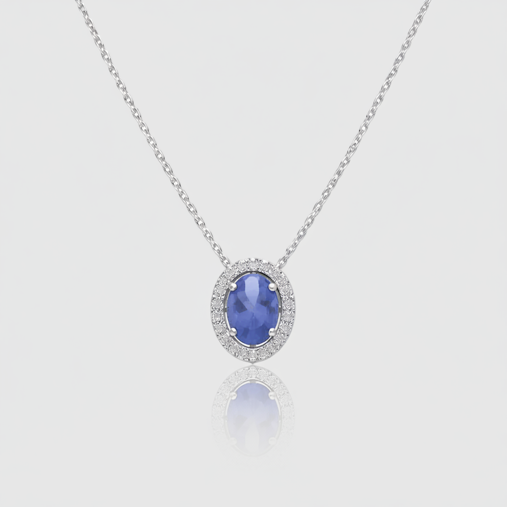 Tansanit-Collier „Midnight Blue“ – 18k Weißgold & Diamanten (0,12 ct)