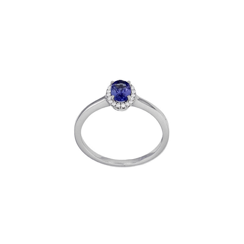 Tansanit-Ring „Arctic Velvet“ – 18k Weißgold mit Diamant