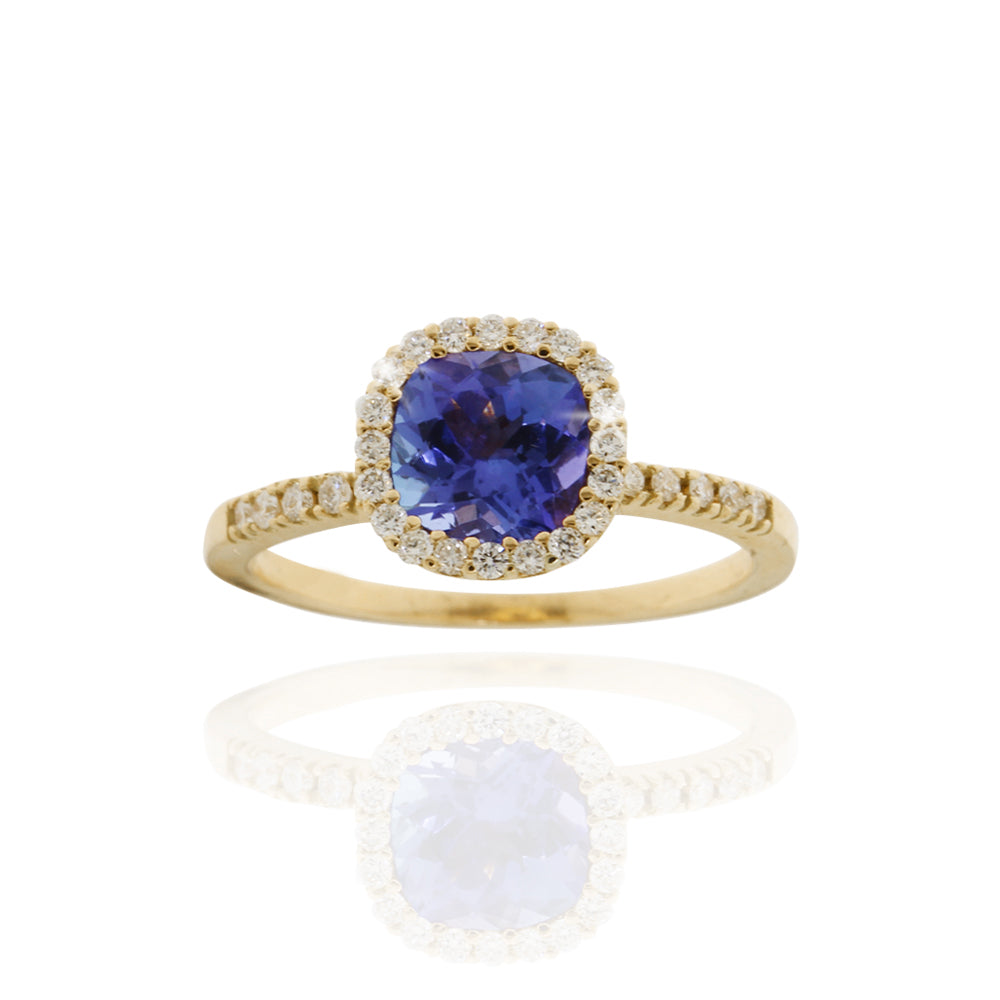 Tansanit-Ring „Deep Violet“ – 585er Gelbgold mit 0,31ct Brillanten
