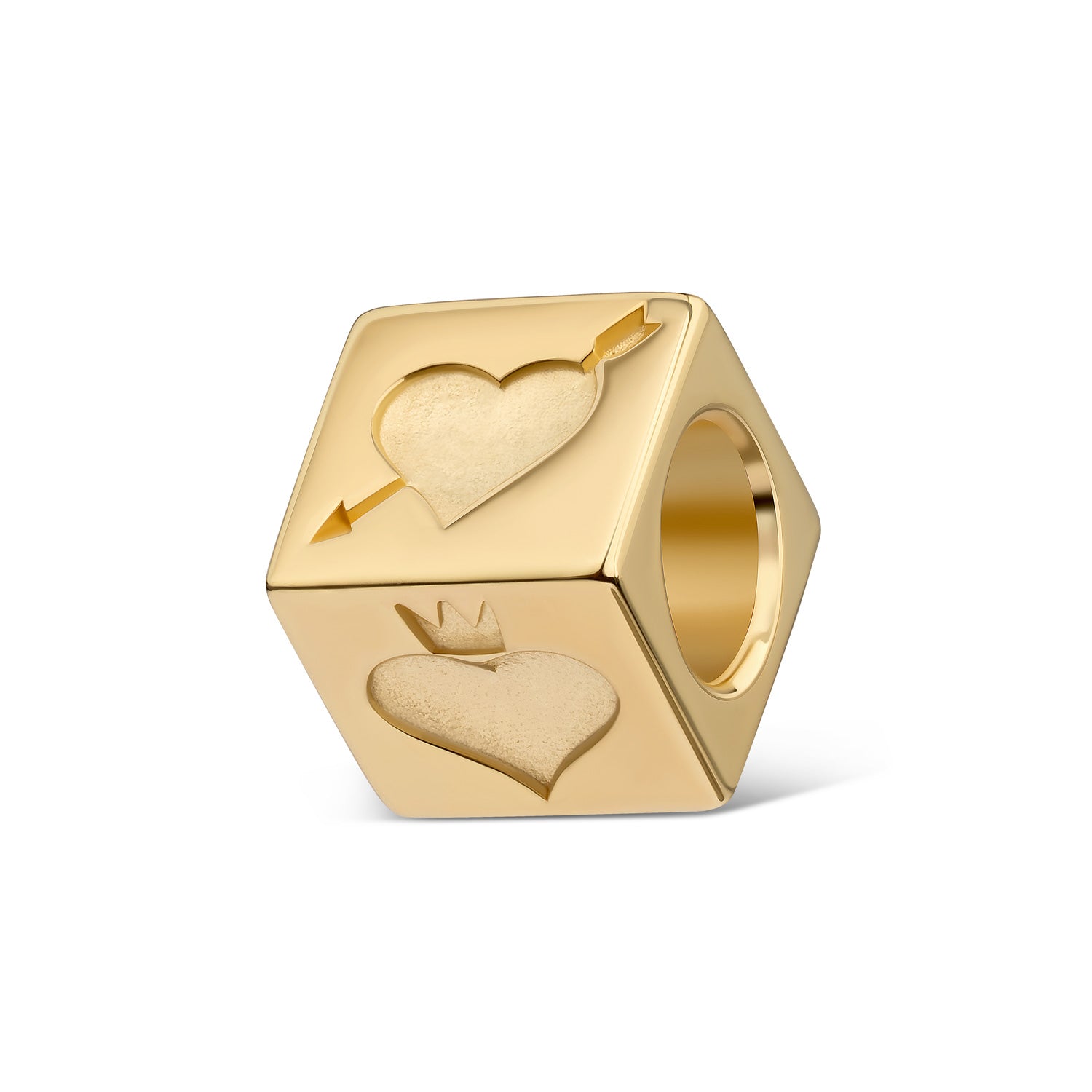 Würfel-Anhänger „Amor Cube“ – 4 Herz-Symbole in 10 Millième vergoldetem 925er Silber