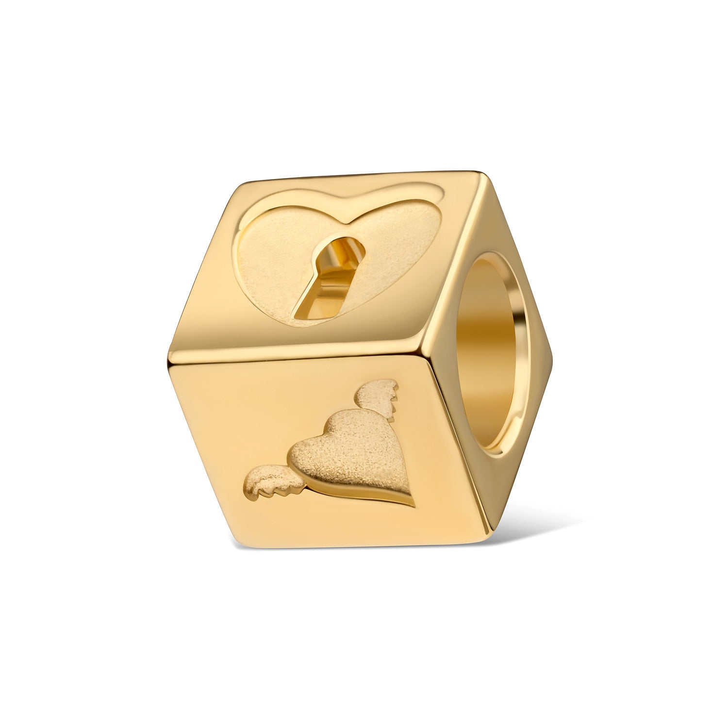 Würfel-Anhänger „Amor Cube“ – 4 Herz-Symbole in 10 Millième vergoldetem 925er Silber